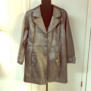 Silver Leather Trench Coat